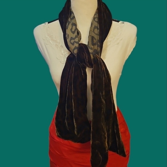 VTG RICHARD FISCHER Brown Velvet Silk Leopard Print Lined Scarf Stole - Picture 1 of 7